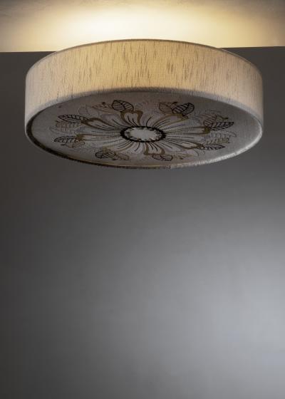 Embroidered fabric flush mount