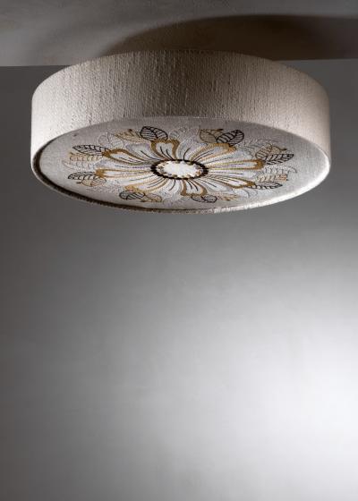 Embroidered fabric flush mount