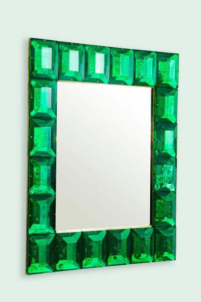 Emerald Green Diamond Murano Glass Mirror In Stock