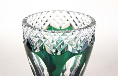 Emerald Green Overlay Cut Glass Vase by Val Saint Lambert Belgium ca 1950