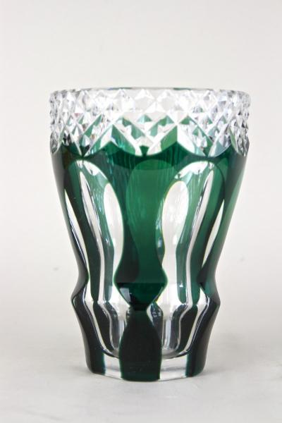 Emerald Green Overlay Cut Glass Vase by Val Saint Lambert Belgium ca 1950