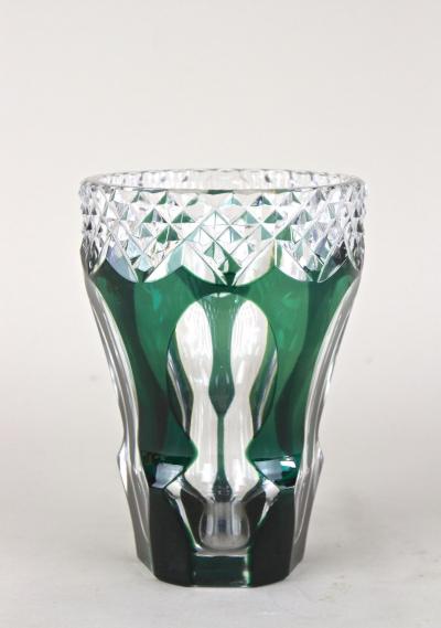 Emerald Green Overlay Cut Glass Vase by Val Saint Lambert Belgium ca 1950
