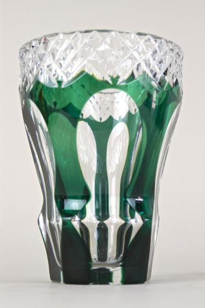 Emerald Green Overlay Cut Glass Vase by Val Saint Lambert Belgium ca 1950