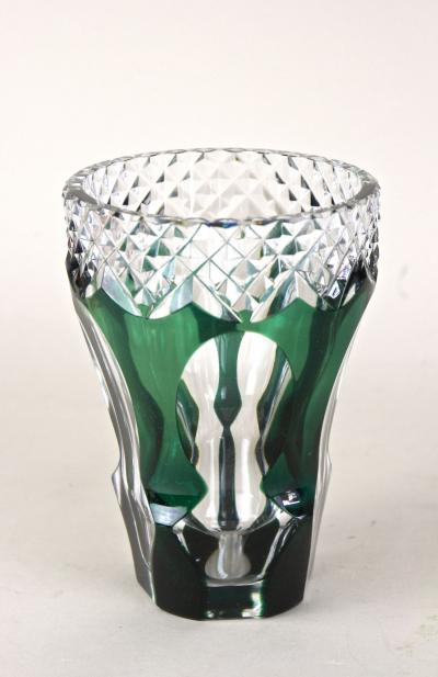 Emerald Green Overlay Cut Glass Vase by Val Saint Lambert Belgium ca 1950