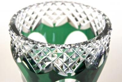 Emerald Green Overlay Cut Glass Vase by Val Saint Lambert Belgium ca 1950