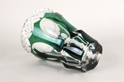 Emerald Green Overlay Cut Glass Vase by Val Saint Lambert Belgium ca 1950