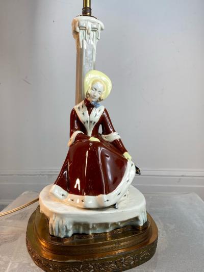 Emil Meier EMIL MEIER CERAMIC WOMAN WITH ICE SKATES LAMP