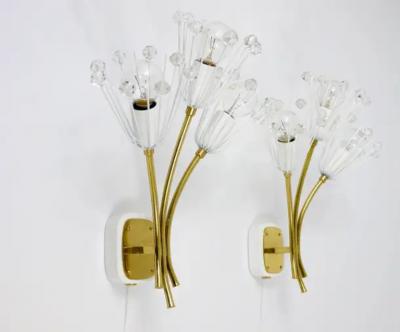 Emil Stejnar Emil Stejnar Pair Midcentury Brass Flower Sconces Rupert Nikoll Austria 1950s