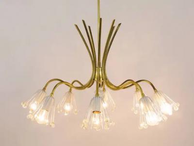 Emil Stejnar Floral Emil Stejnar Modernist Brass Chandelier Rupert Nikoll Austria 1950s
