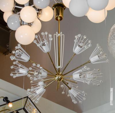 Emil Stejnar Floral Sputnik Chandelier in White Lacquer and Brass