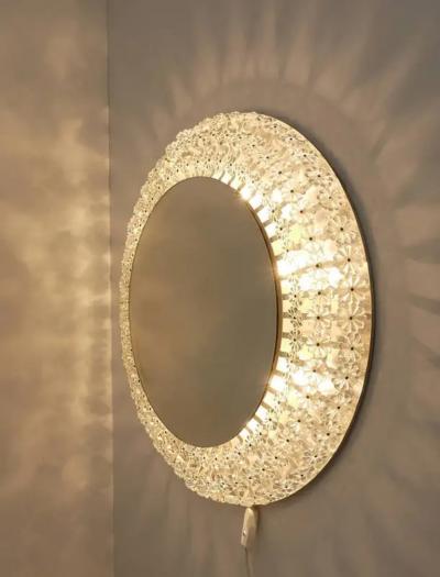 Emil Stejnar Huge Emil Stejnar Round Glass Blossoms Backlit Wall Mirror by Nikoll Austria