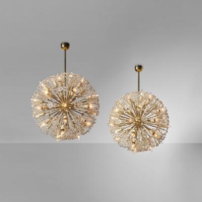 Emil Stejnar Large Snowflake Chandeliers Brass Glass Austria 1965