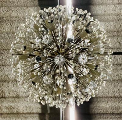 Emil Stejnar Large Snowflake Chandeliers Brass Glass Austria 1965
