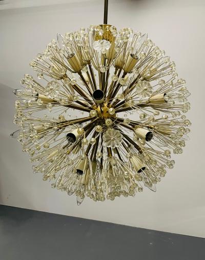 Emil Stejnar Large Snowflake Chandeliers Brass Glass Austria 1965