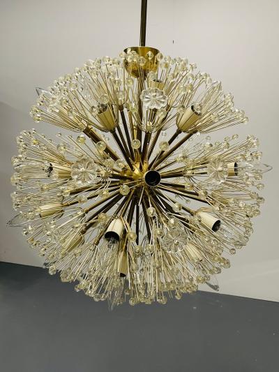 Emil Stejnar Large Snowflake Chandeliers Brass Glass Austria 1965