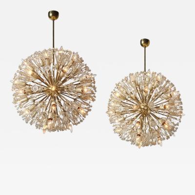 Emil Stejnar Large Snowflake Chandeliers Brass Glass Austria 1965
