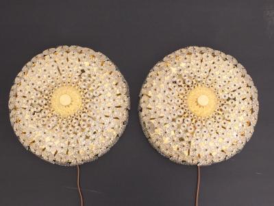 Emil Stejnar Pair of Emil Stejnar Attributed Floral Glass Flush Mounts