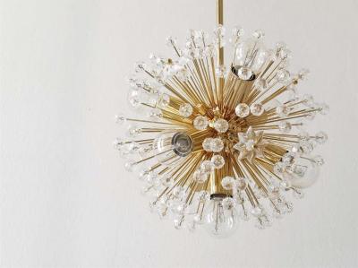 Emil Stejnar Two Emil Stejnar Gold Plated Blowball Sputnik Chandelier Austria 1970s