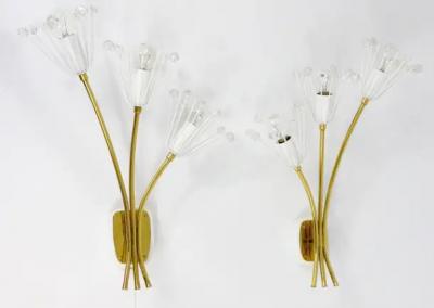 Emil Stejnar Two Large Emil Stejnar Flower Brass Sconces by Rupert Nikoll Austria 1950s