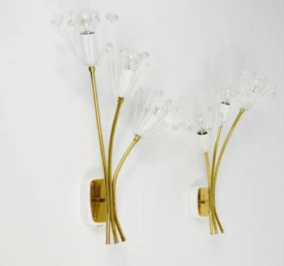Emil Stejnar Two Large Emil Stejnar Flower Brass Sconces by Rupert Nikoll Austria 1950s
