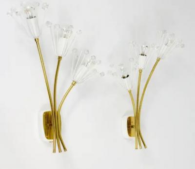 Emil Stejnar Two Large Emil Stejnar Flower Brass Sconces by Rupert Nikoll Austria 1950s
