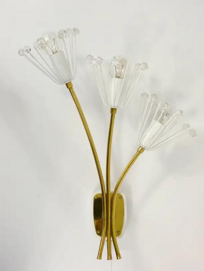 Emil Stejnar Two Large Emil Stejnar Flower Brass Sconces by Rupert Nikoll Austria 1950s