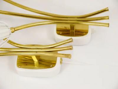 Emil Stejnar Two Large Emil Stejnar Flower Brass Sconces by Rupert Nikoll Austria 1950s