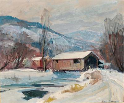 Emile Albert Gruppe Emile Albert Gruppe Mass 1896 1978 Covered Bridge Snow Painting