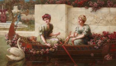 Emile Eisman Semenowsky Flower maidens a large oil on canvas painting by mile Eisman Semenowsky