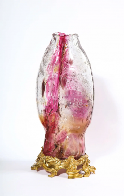 Emile Galle A Rare Important Ormolu Mounted Double Carp Fish Pink Glass Vase