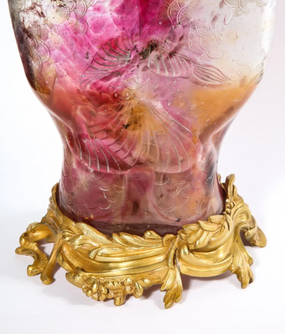 Emile Galle A Rare Important Ormolu Mounted Double Carp Fish Pink Glass Vase