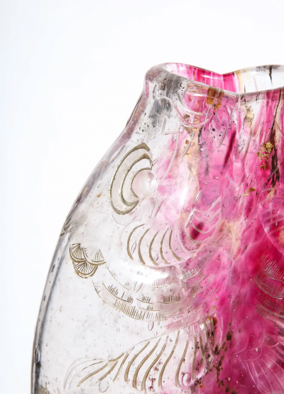 Emile Galle A Rare Important Ormolu Mounted Double Carp Fish Pink Glass Vase