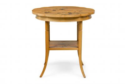 Emile Galle French Art Nouveau Floral Marquetry Rotating Top Occasional Table