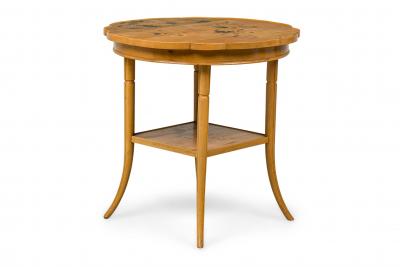 Emile Galle French Art Nouveau Floral Marquetry Rotating Top Occasional Table