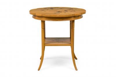 Emile Galle French Art Nouveau Floral Marquetry Rotating Top Occasional Table