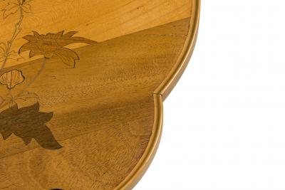 Emile Galle French Art Nouveau Floral Marquetry Rotating Top Occasional Table