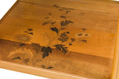 Emile Galle French Art Nouveau Floral Marquetry Rotating Top Occasional Table