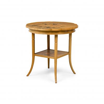 Emile Galle French Art Nouveau Floral Marquetry Rotating Top Occasional Table