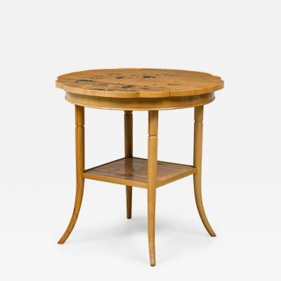 Emile Galle French Art Nouveau Floral Marquetry Rotating Top Occasional Table
