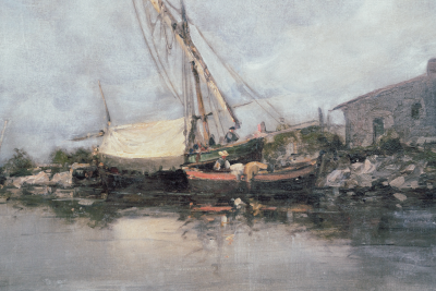 Emile Godchaux French Fishing Port Oil Painting by Emile Godchaux