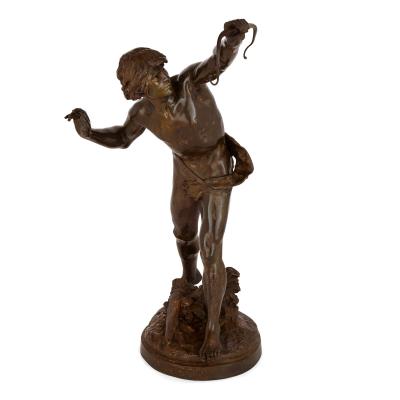 Emile Laporte Large patinated bronze figure of Actaeon by Emile Laporte