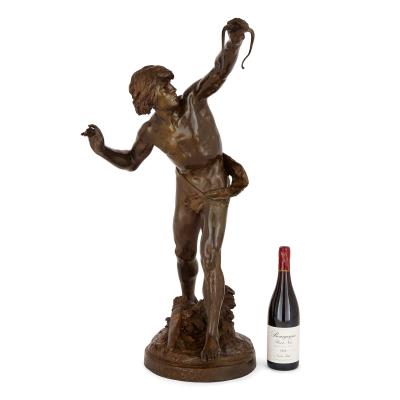 Emile Laporte Large patinated bronze figure of Actaeon by Emile Laporte