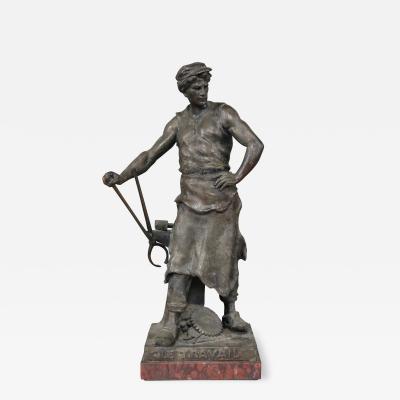 Emile Louis Picault Emile Louis Picault Bronzed Spelter Metal Le Travail Blacksmith Late 19thc 