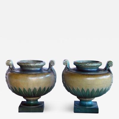 Emile Muller Massive Pair of French Glazed Earthenware Urns signed Emile Muller Paris