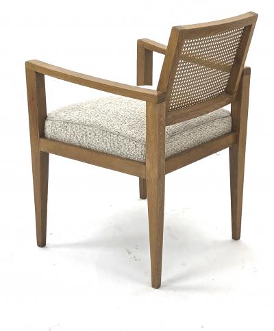 Emile Seigneur Emile Seigneur set of 4 oak cane arm chair covered in maharam boucle