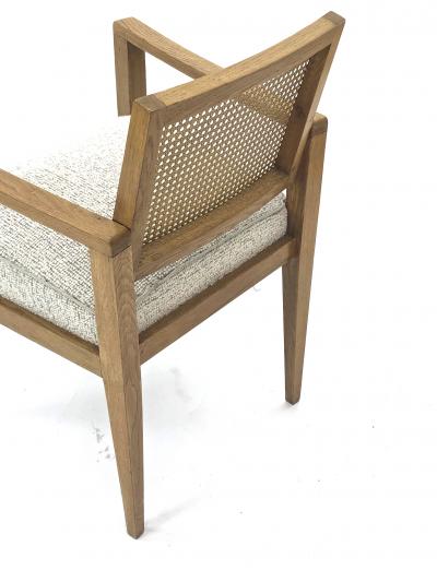 Emile Seigneur Emile Seigneur set of 4 oak cane arm chair covered in maharam boucle