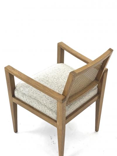 Emile Seigneur Emile Seigneur set of 4 oak cane arm chair covered in maharam boucle