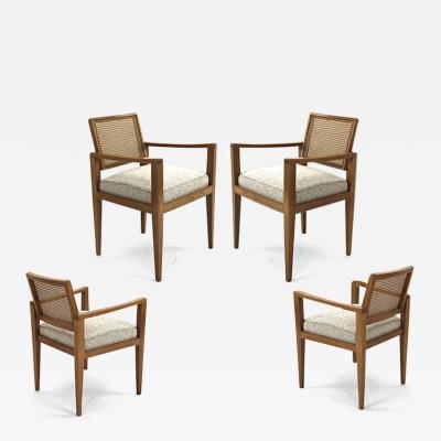 Emile Seigneur Emile Seigneur set of 4 oak cane arm chair covered in maharam boucle