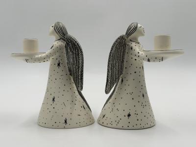 Emilia Castillo Emilia Castillo Angelical Silver Porcelain Candleholders Mexico 1996