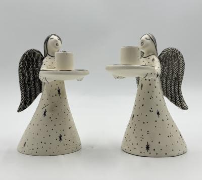 Emilia Castillo Emilia Castillo Angelical Silver Porcelain Candleholders Mexico 1996